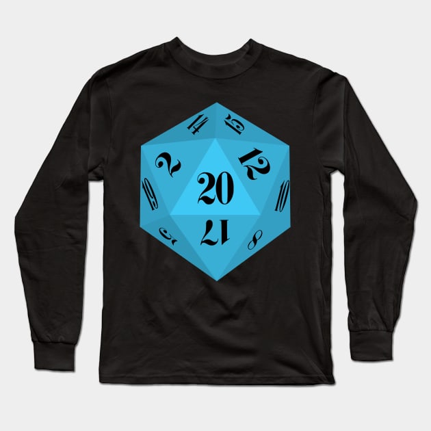 Blue 20-Sided Dice Design Long Sleeve T-Shirt by GorsskyVlogs